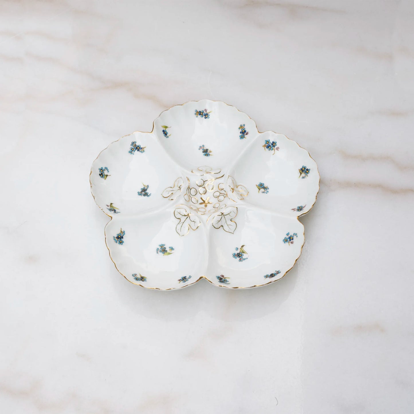 Austrian porcelain oyster plate with blue floral decoration