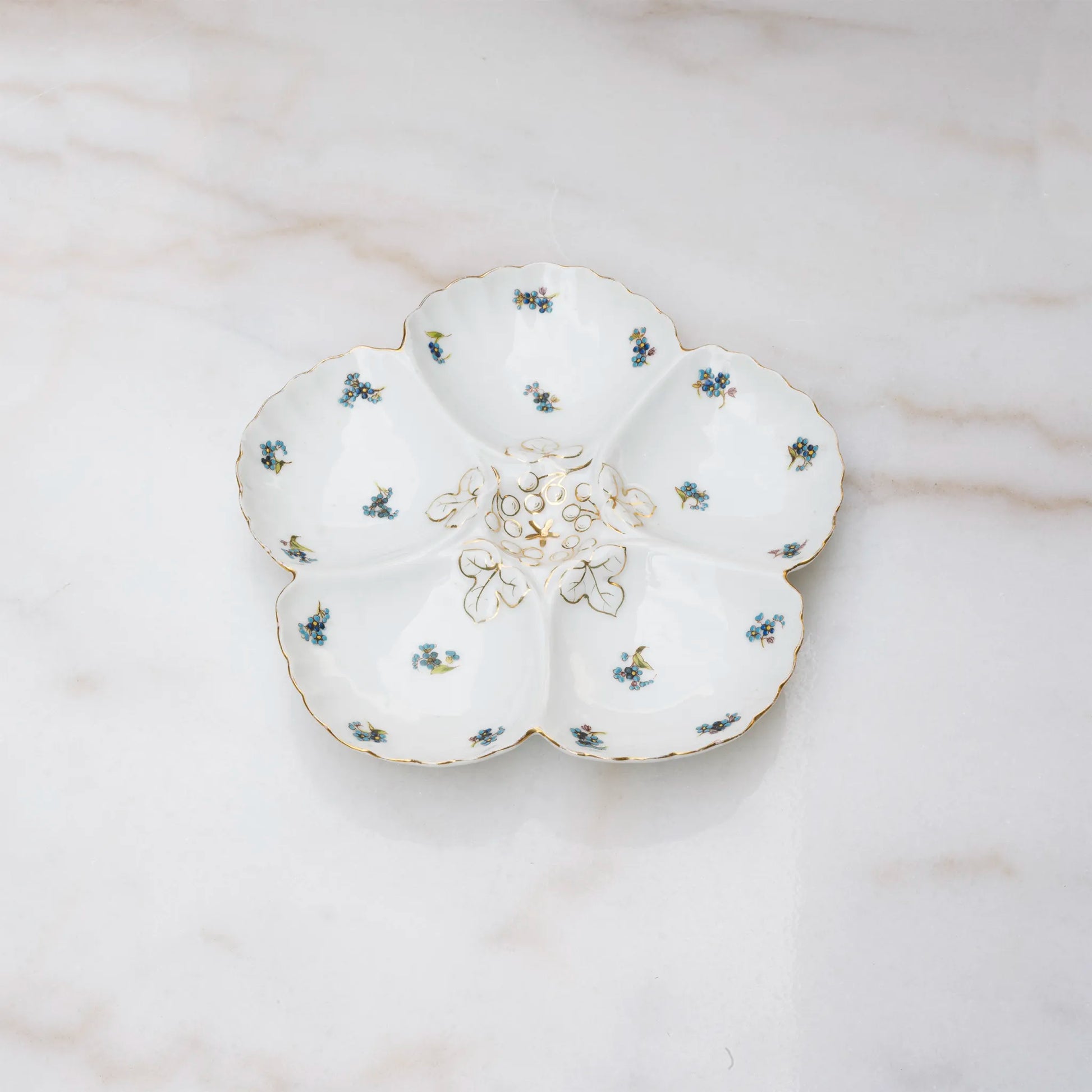 Austrian porcelain oyster plate with blue floral decoration