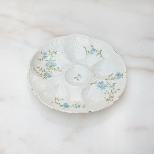 VINTAGE LIMOGES OYSTER PLATE 19TH CENTURY - BLUE FLORAL
