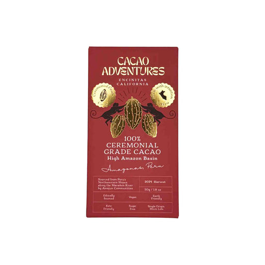 CACAO ADVENTURES CEREMONIAL GRADE CACAO 100% DARK CHOCOLATE BAR 50g
