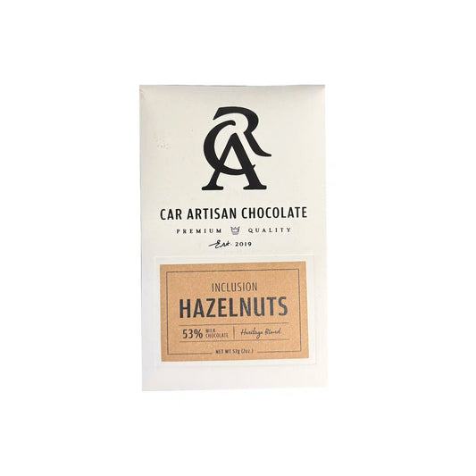 CAR ARTISAN CHOCOLATE 53% MILK CHOCOLATE WITH HAZELNUTS 2oz
