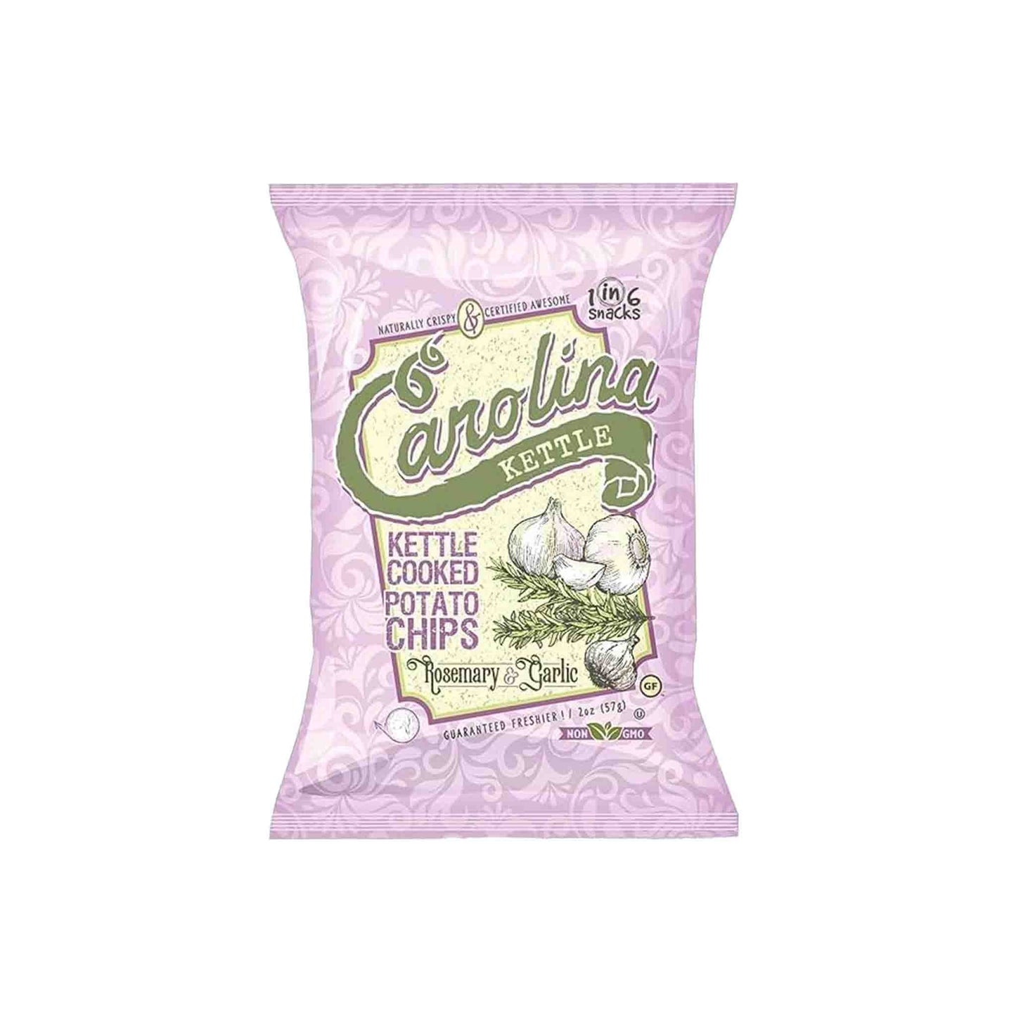 CAROLINA KETTLE COOKED ROSEMARY & GARLIC POTATO CHIPS 2oz