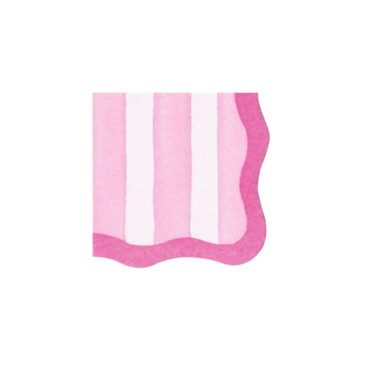 CASPARI CAFE STRIPE SCALLOP PINK DIE CUT NAPKINS 15 COUNT