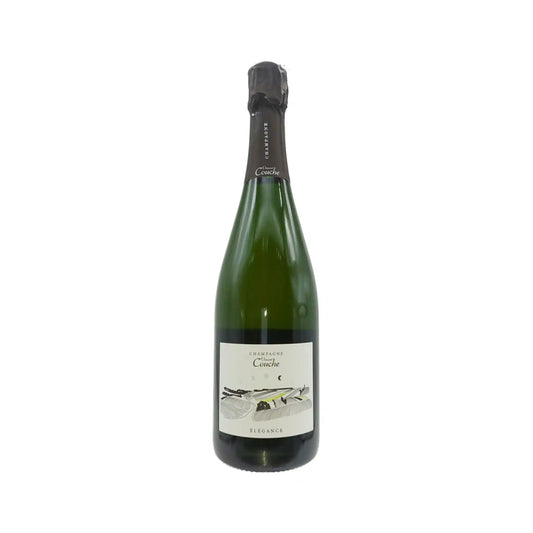 Champagne Vincent Couche Élégance Brut Nature 750ml bottle with a cream label and artistic illustration.