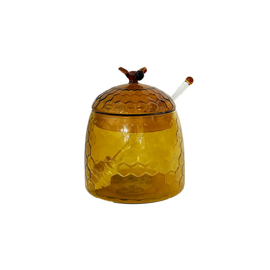 CREATIVE CO-OP BEE FINIAL HONEY JAR WITH DIPPER - AMBER