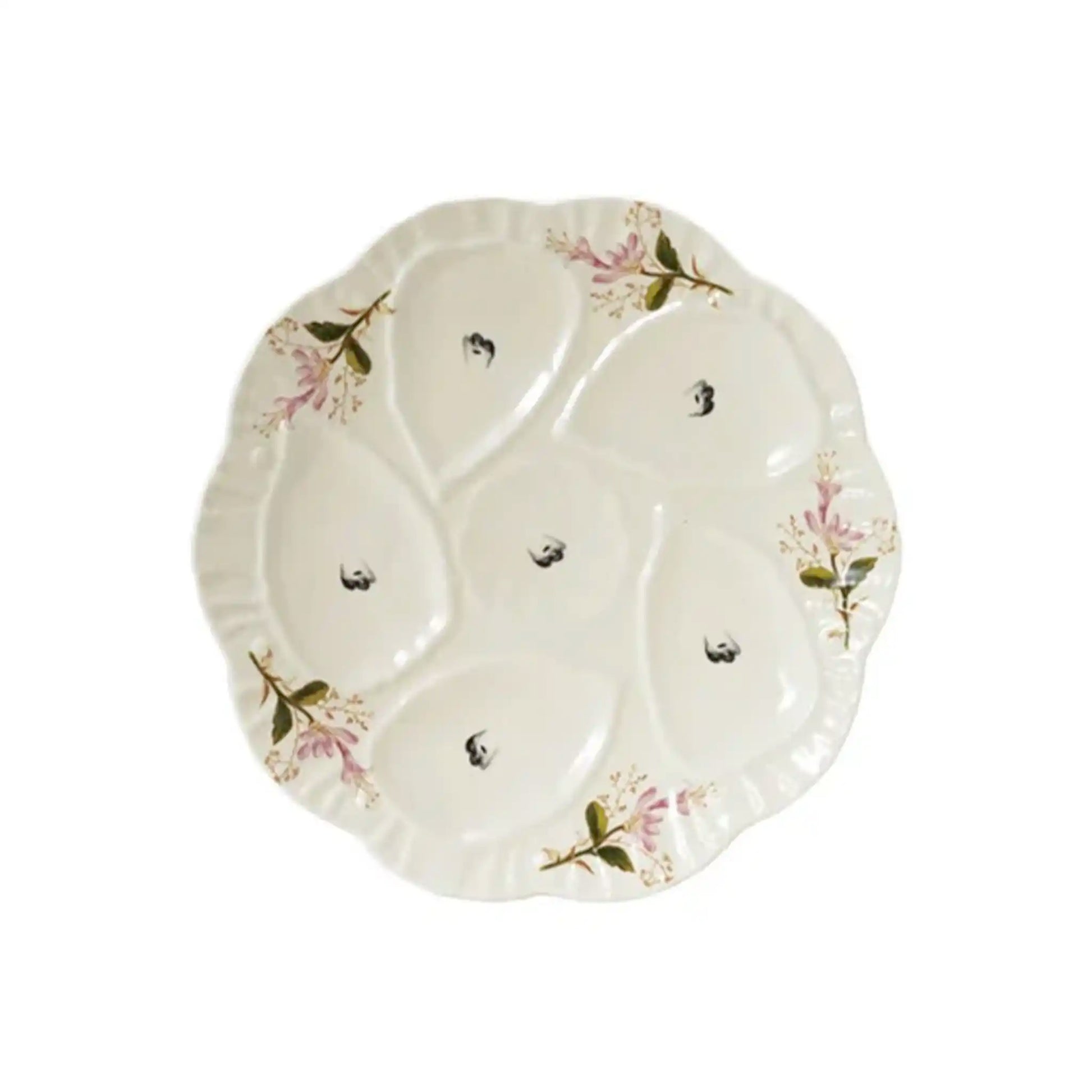 Creative Co-Op scalloped oyster plate with painted flowers