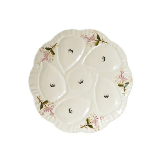 Creative Co-Op scalloped oyster plate with painted flowers