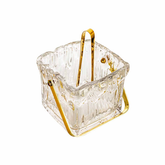 CREATIVE CO-OP SQUARE GLASS ICE BUCKET WITH TONG