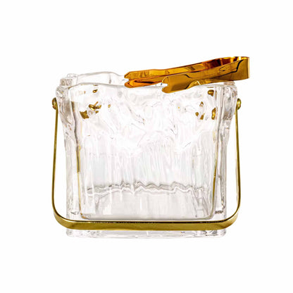 CREATIVE CO-OP SQUARE GLASS ICE BUCKET WITH TONG