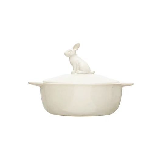 CREATIVE CO-OP BAKER WITH RABBIT FINIAL WHITE