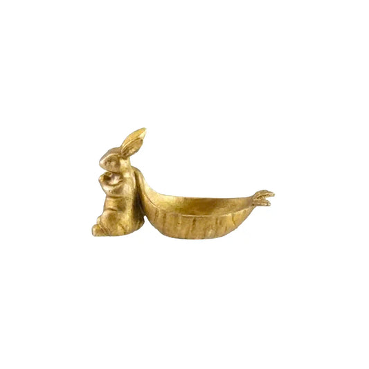 CREATIVE RABBIT PULLING CARROT DISH GOLD FINISH