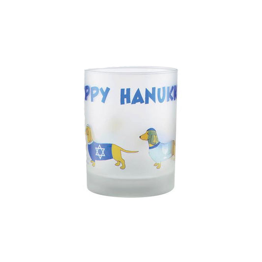 CULVER HANUKKAH DACHSHUND DOUBLE OLD FASHIONED GLASS