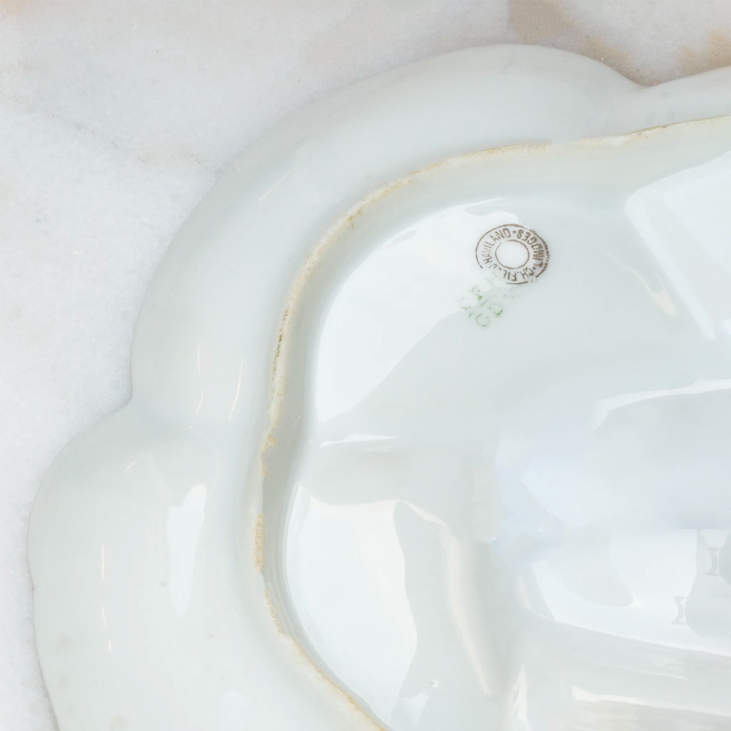 Limoges conch shell oyster plate back with purple floral detail