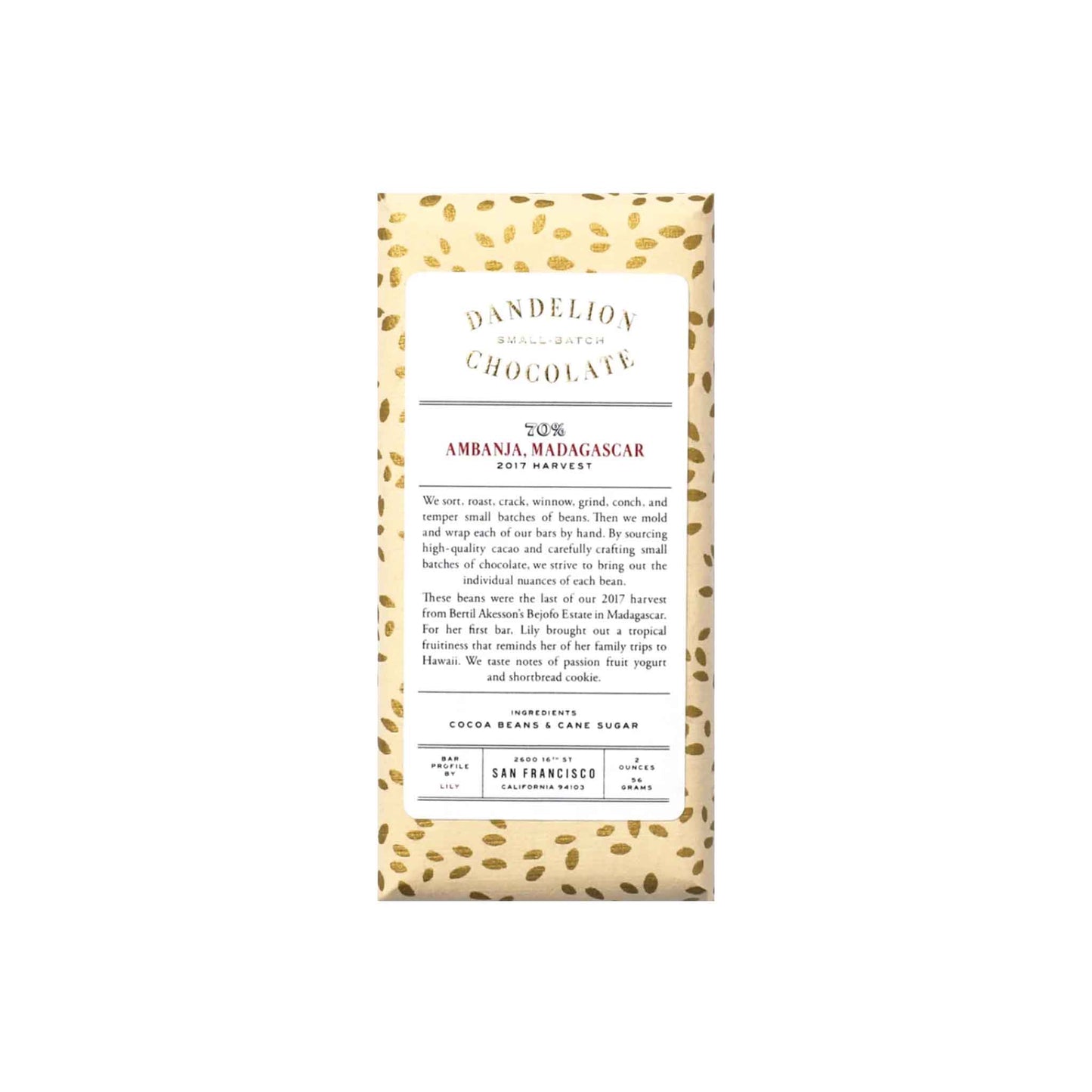 DANDELION AMBANJA, MADAGASCAR 70% DARK CHOCOLATE 2oz