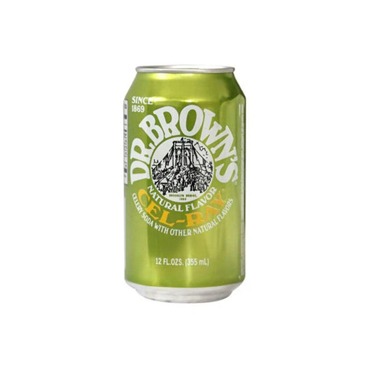 Dr. Brown's Original Cel-Ray celery soda 12oz green can on a white background.