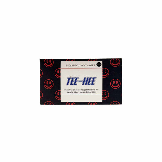 EXQUISITO CHOCOLATE "TEE-HEE" PEANUT CARAMEL AND NOUGAT CHOCOLATE BAR 71g