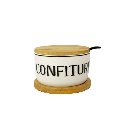 FAYE "CONFITURE" SALT/SUGAR JAR WITH SPOON & BAMBOO SUPPORT