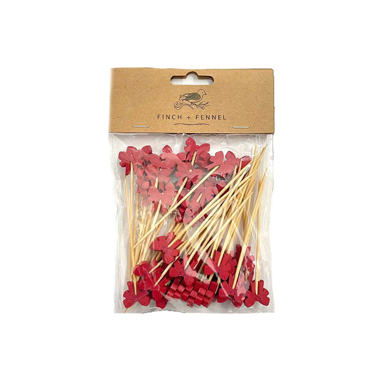 FINCH&FENNEL BAMBOO PICKS W/RED BOWS 50ct