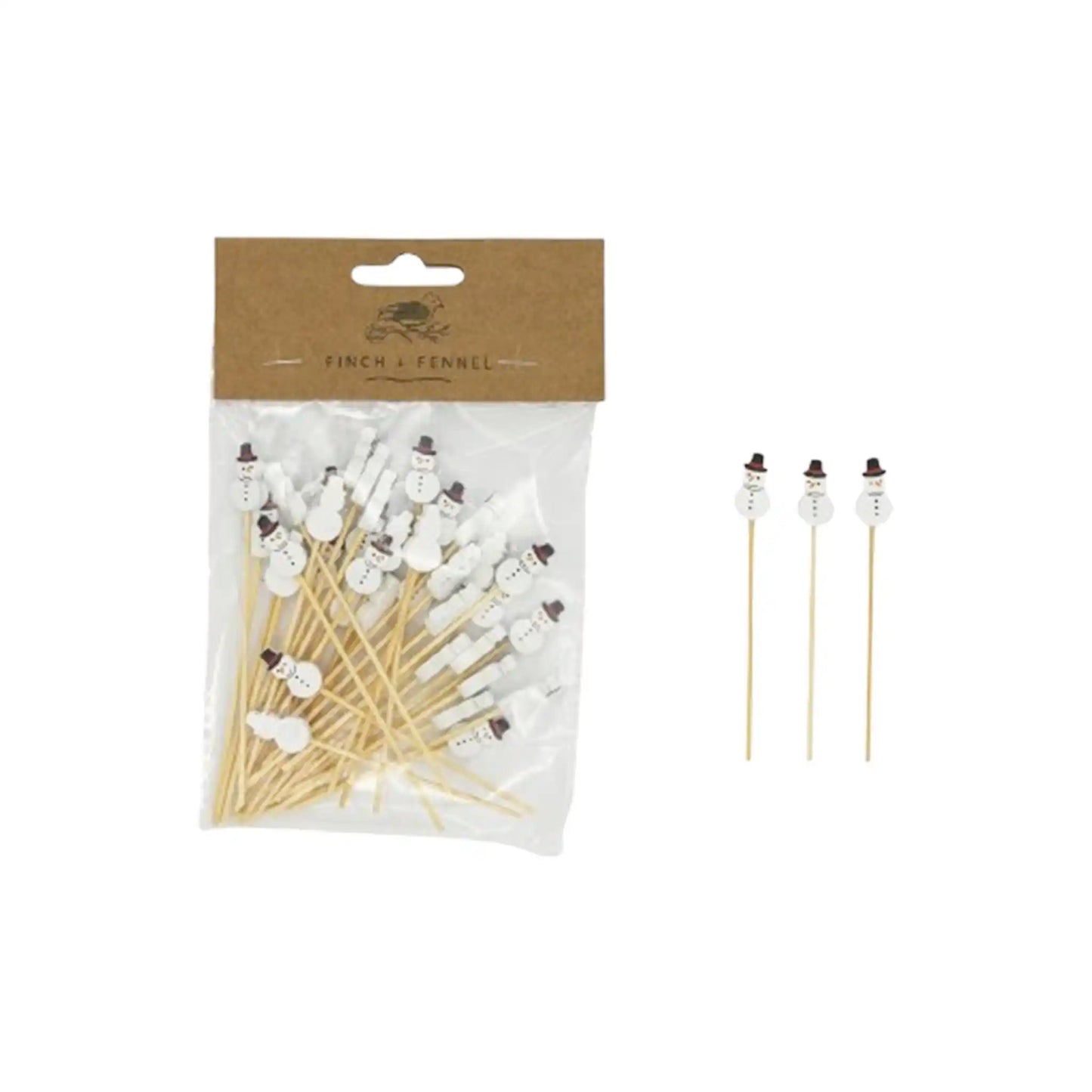 FINCH&FENNEL BAMBOO PICKS W/SNOWMEN 50ct