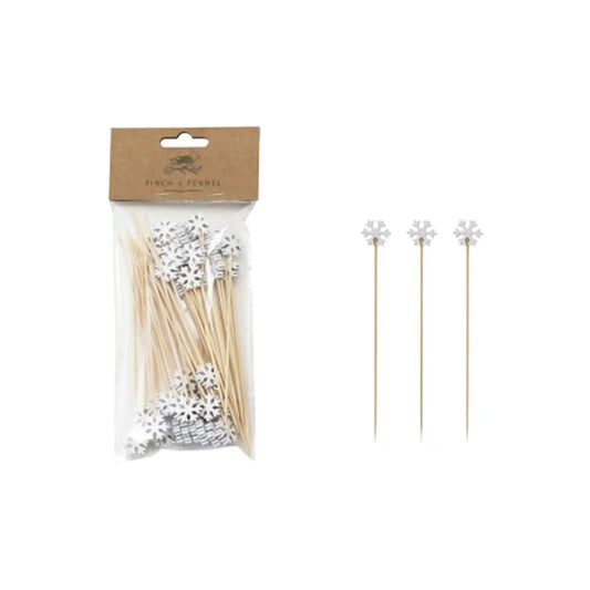 FINCH&FENNEL BAMBOO SKEWERS W/SNOWFLAKES 50ct