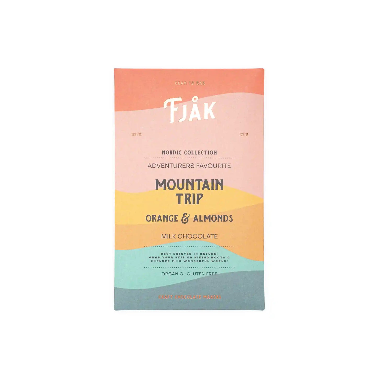 FJAK MOUNTAIN TRIP MILK CHOCOLATE WITH ORANGE AND ALMONDS 60g