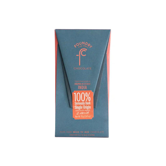 FOUNDRY CHOCOLATE ANAMALAI ESTATE INDIA 100% SERIOUSLY DARK SINGLE ORIGIN CHOCOLATE 70g