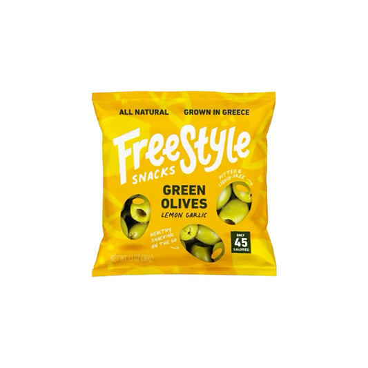 FREESTYLE SNACKS LEMON GARLIC GREEN OLIVES 30g