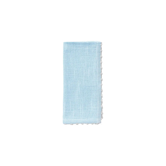 FRENCH GRAFFITI BLUE COTTON WITH WHITE TRIM KNOTTED EDGE NAPKIN