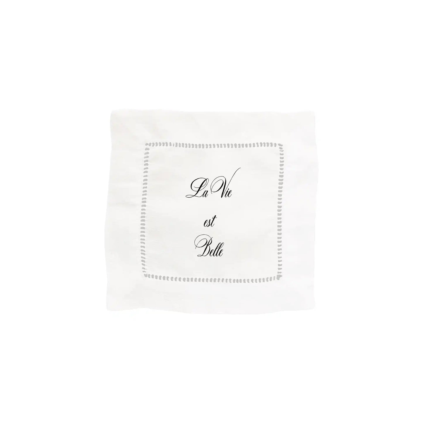 FRENCH GRAFFITI LA VIE EST BELLE LINEN COCKTAIL NAPKINS 4 COUNT