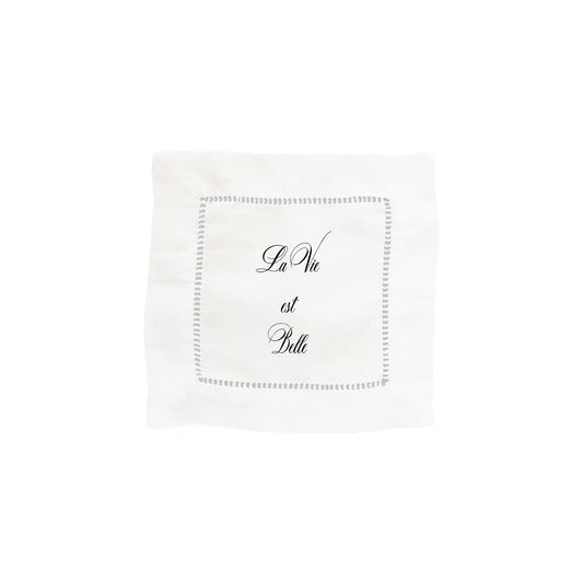 FRENCH GRAFFITI LA VIE EST BELLE LINEN COCKTAIL NAPKINS 4 COUNT