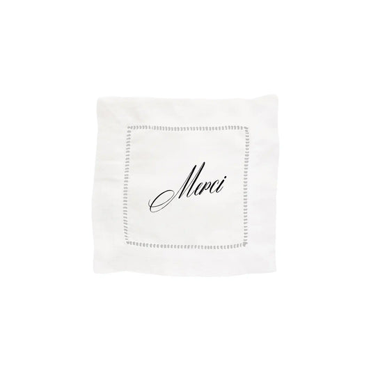 FRENCH GRAFFITI MERCI LINEN COCKTAIL NAPKINS 4 COUNT