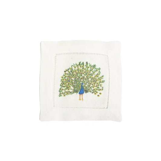 FRENCH GRAFFITI PEACOCK LINEN NAPKINS 4 COUNT