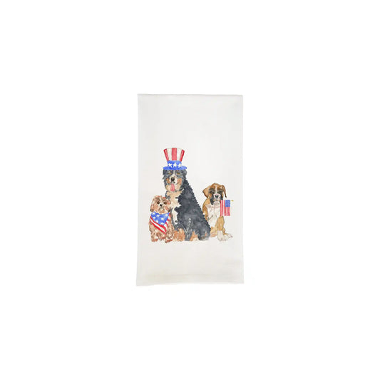FRENCH GRAFFITI RED WOOF AND BLUE DOGS DISH TOWEL