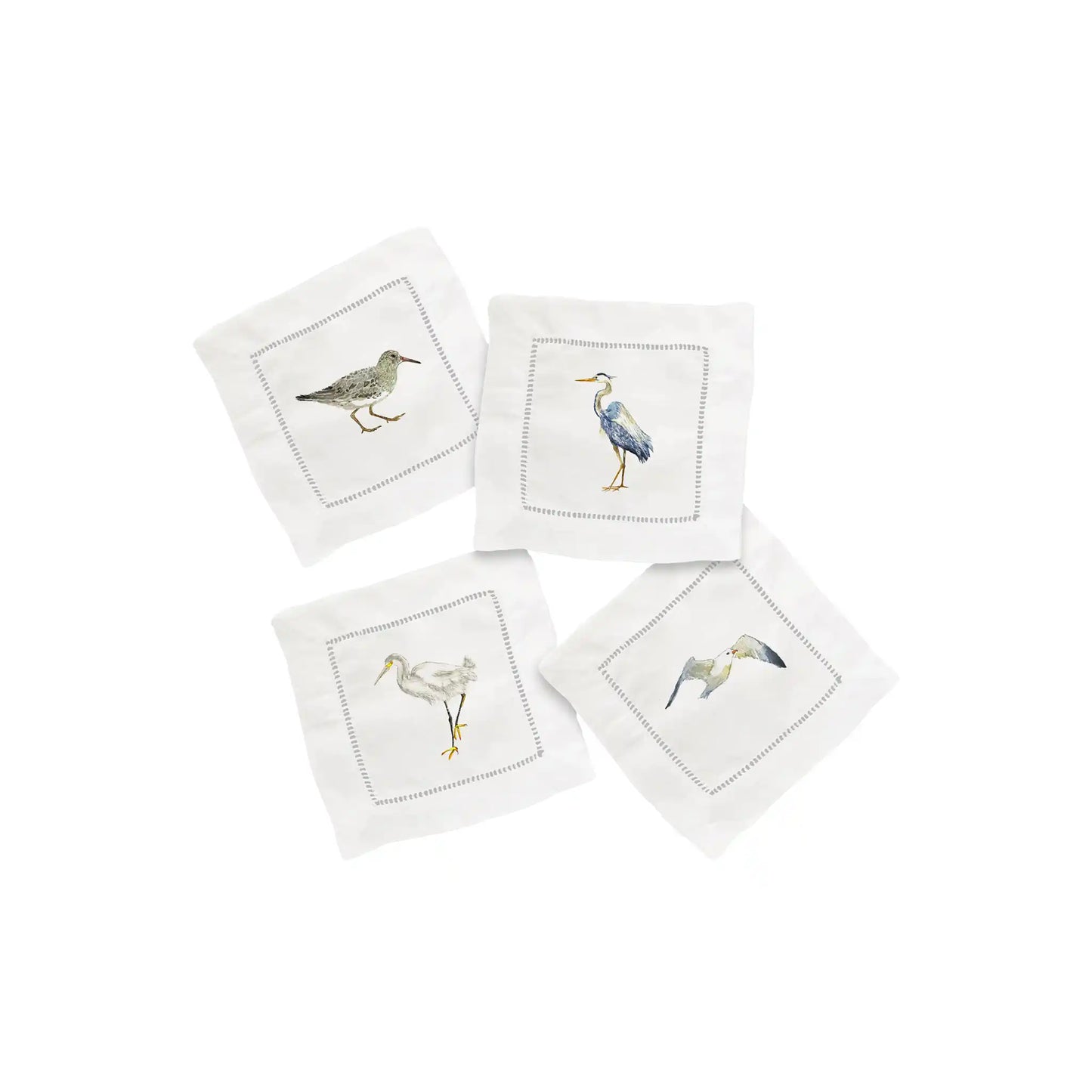 FRENCH GRAFFITI SEA BIRDS LINEN COCKTAIL NAPKINS 4 COUNT