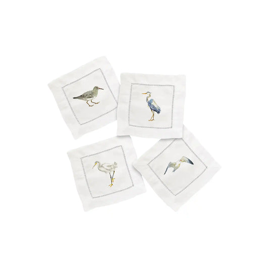 FRENCH GRAFFITI SEA BIRDS LINEN COCKTAIL NAPKINS 4 COUNT
