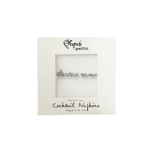 FRENCH GRAFFITI "BIENVENUE MES AMIES" COCKTAIL NAPKINS SET OF 4