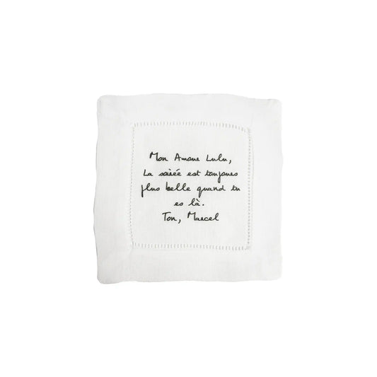 FRENCH GRAFFITI "MON AMOUR LULU..." LINEN COCKTAIL NAPKINS 4 COUNT