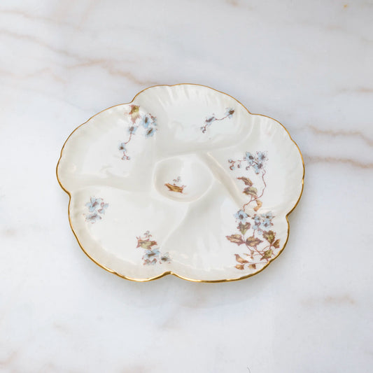 VINTAGE LIMOGES OYSTER PLATE - FLORAL WITH GOLD ACCENT