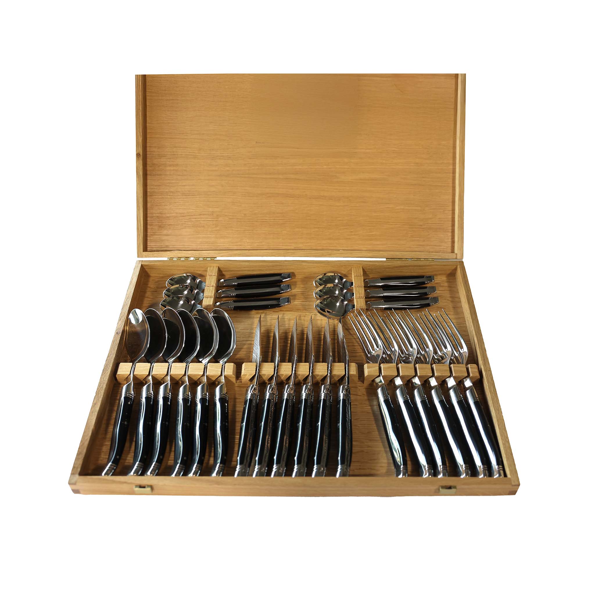 GOYON CHAZEAU 24 PIECE LAGUIOLE PRESTIGE BLACK CATTLE HORN