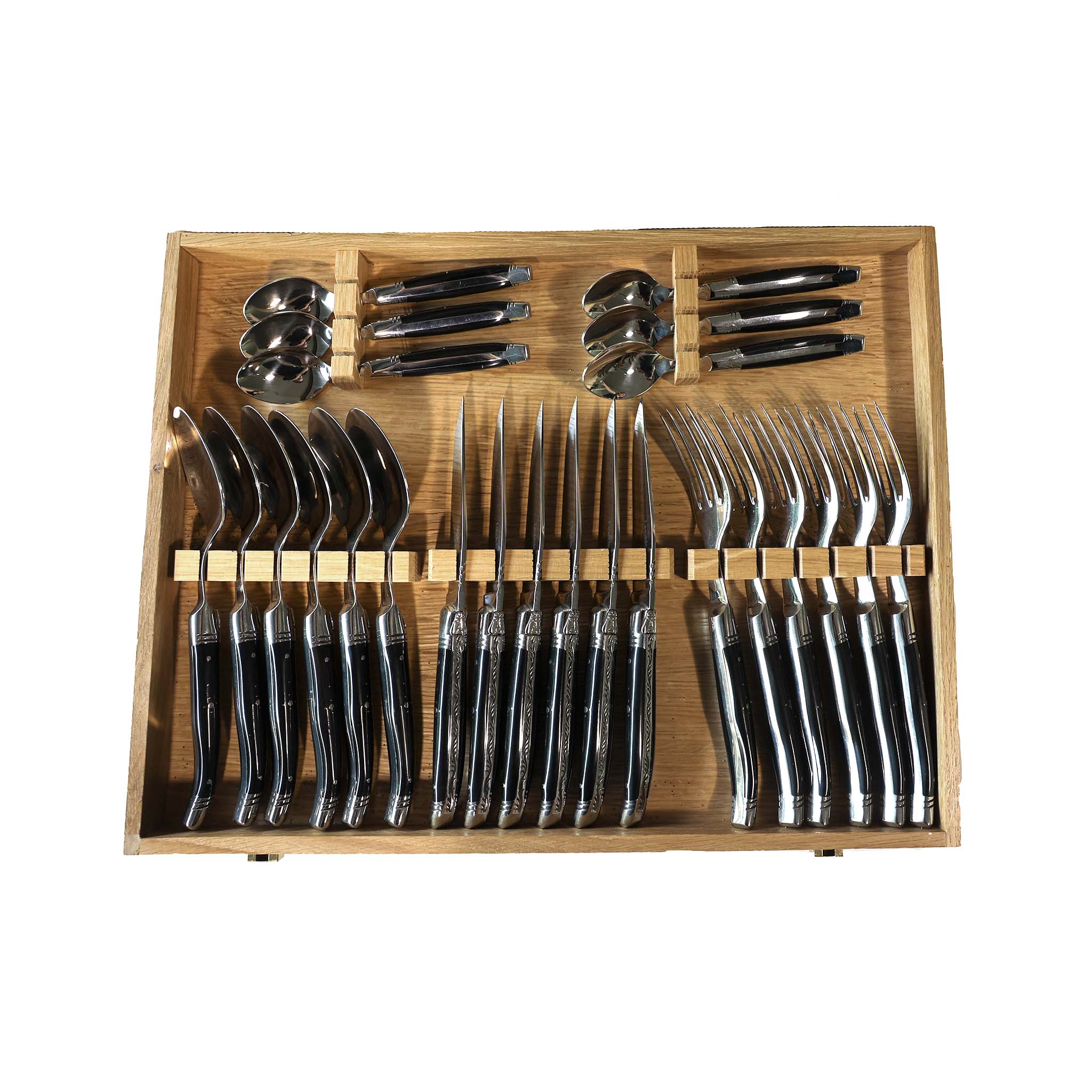GOYON CHAZEAU 24 PIECE LAGUIOLE PRESTIGE BLACK CATTLE HORN