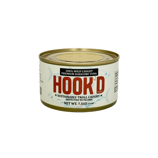 Hook'd 100% wild caught premium albacore tuna, sustainably troll caught, 7.5oz can.