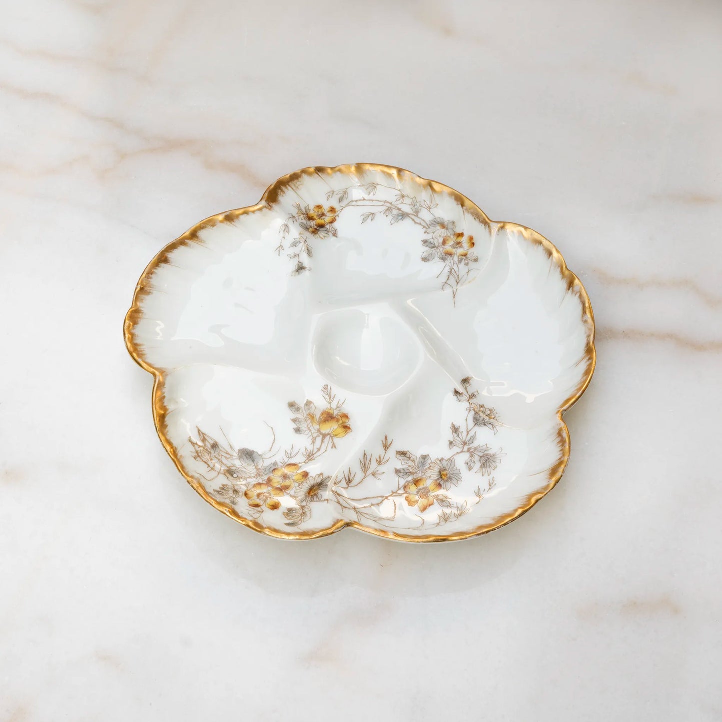 Haviland Limoges 1890 oyster plate front with yellow floral pattern