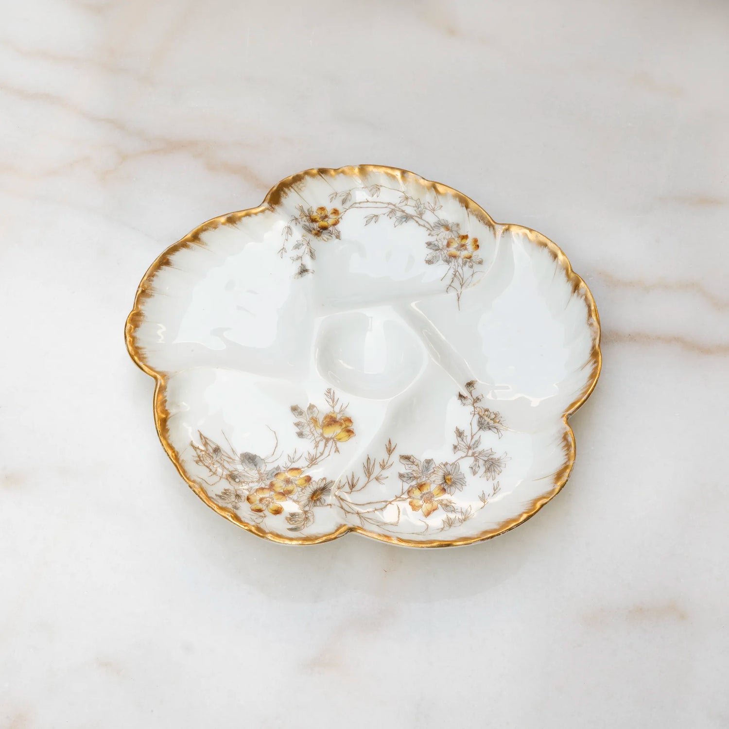 Haviland Limoges 1890 oyster plate front with yellow floral pattern