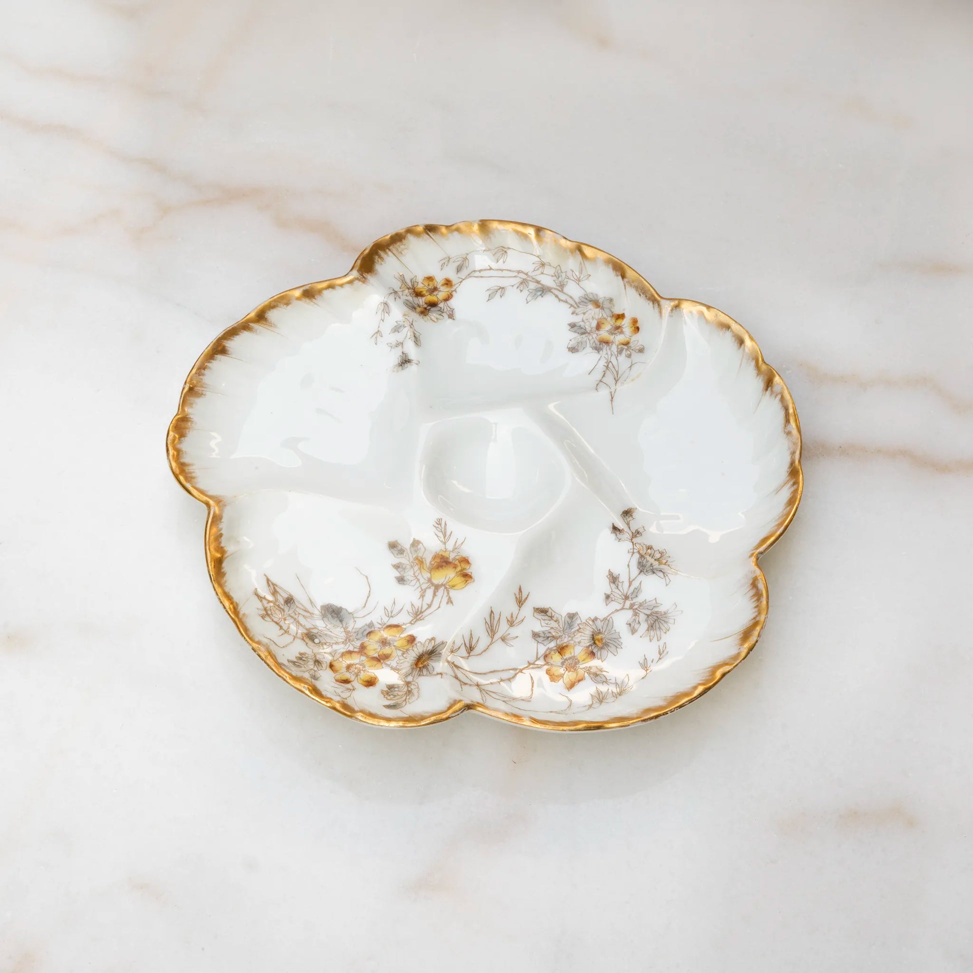 Haviland Limoges 1890 oyster plate front with yellow floral pattern