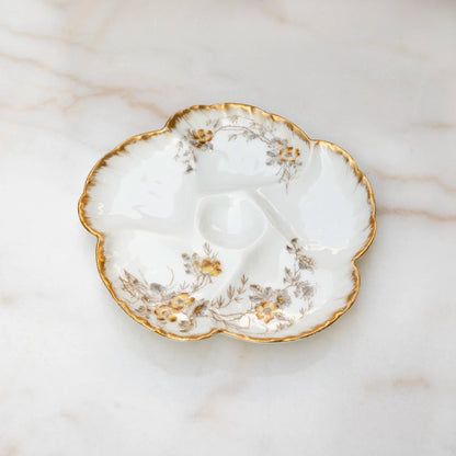 Haviland Limoges 1890 oyster plate front with yellow floral pattern
