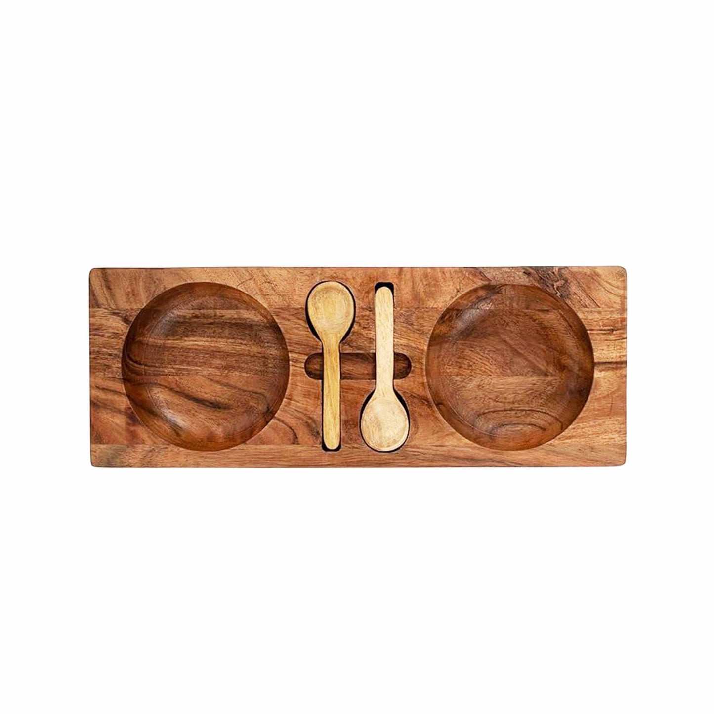 IHI WOODEN 2 SECTION TRAY WITH SPOONS
