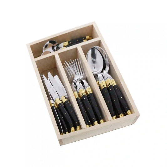 JEAN DUBOST LAGUIOLE 24 PIECE FLATWARE SET - BLACK/BRASS
