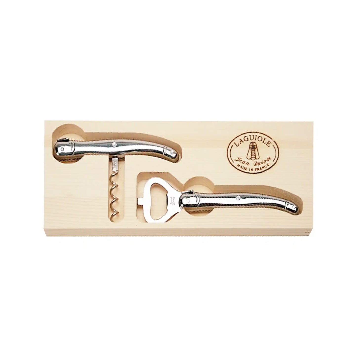 JEAN DUBOST LAGUIOLE STAINLESS STEEL CORSCREW & BOTTLE OPENER SET