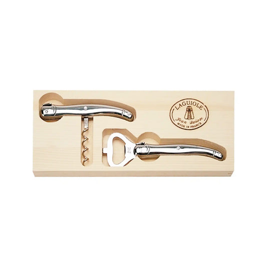 JEAN DUBOST LAGUIOLE STAINLESS STEEL CORSCREW & BOTTLE OPENER SET