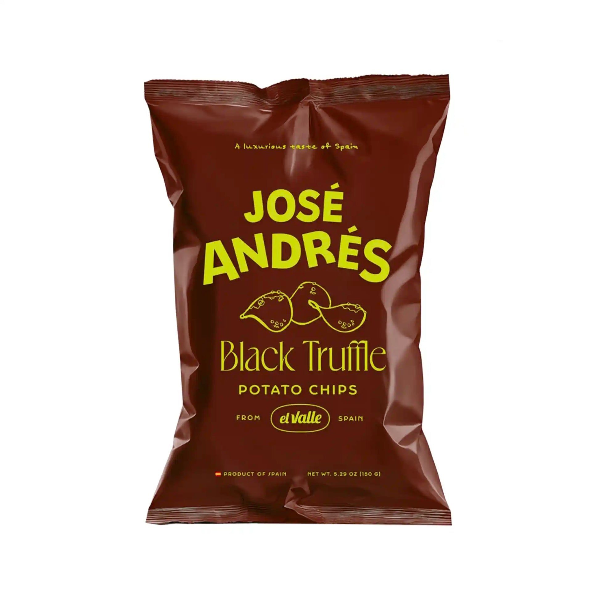 José Andrés black truffle potato chips from Spain, 5.29oz bag.